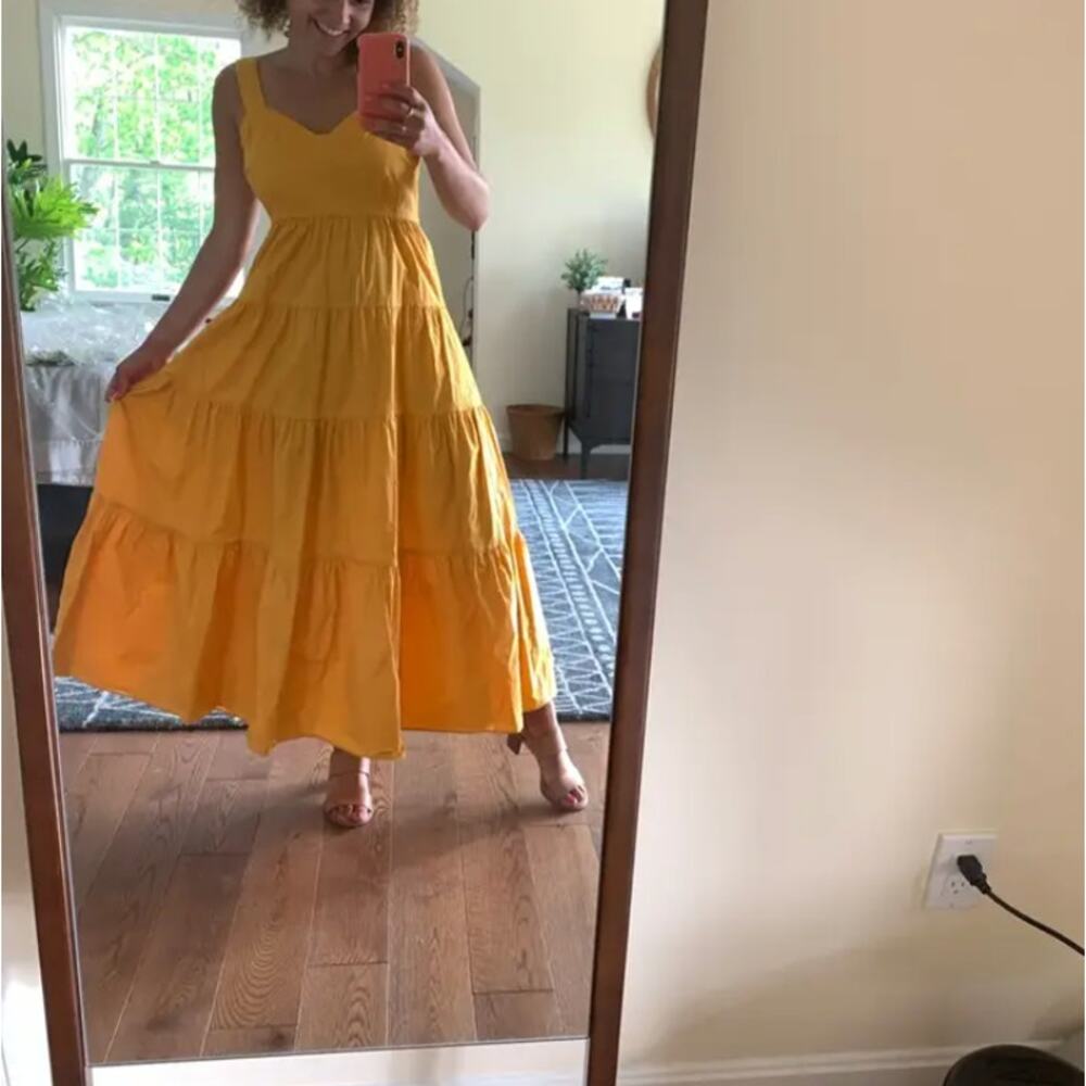 Color Me Courtney Mustard Tiered Ruffle Maxi Dress SIZE 2 Cottage Sundress $400 - Picture 6 of 14